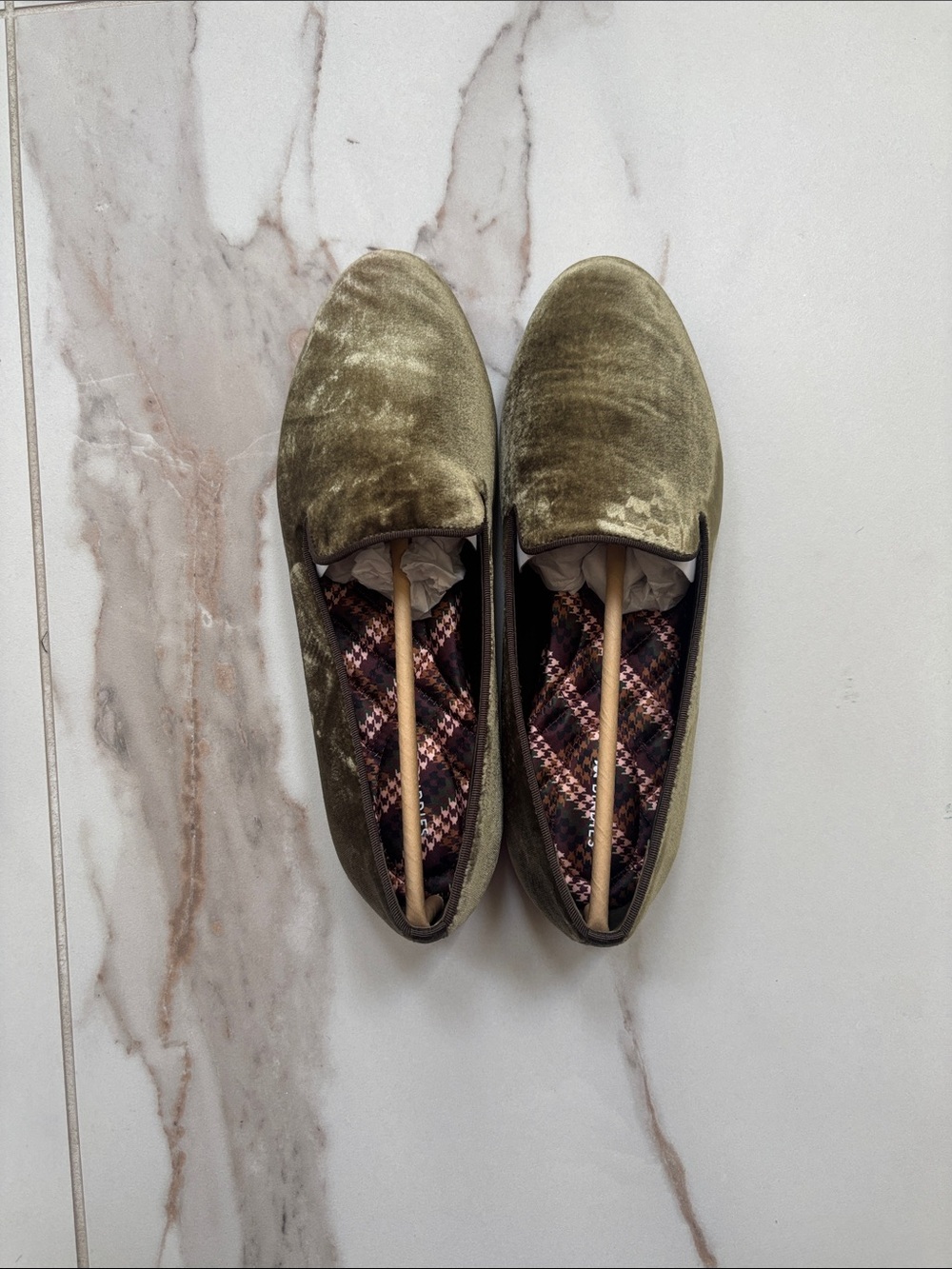 Birdies Olive Green Velvet Slip-On Flats
